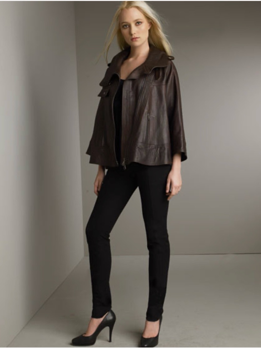 Proenza Schouler Leather Jacket Runway Cape Sleeve Brown Size 2